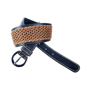 Laiton de luxe de haute qualité pour boucle ceinture en cuir véritable lourd Vintage tissage excellent noir Nikhil Look ceinture de qualité supérieure - Product Image 1