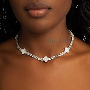 Wholesale 18K Gold Plated Cuban Link 925 Silver Chain Fine 14mm Moissanite Clover Prong <b>Necklace</b> Premium Moissanite Jewelry - Product Image 1