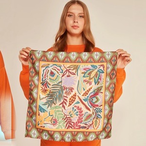 Tropical Leaf <b>Floral</b> Bandana 50x50cm Satin Neckerchief Unisex Neck Scarf Summer Paisley Border Square Scarf Turkey Supplier - Product Image 4