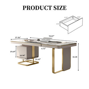 Bureau d'ordinateur de luxe exécutif, plateau en ardoise, structure en métal doré, bureau rectangulaire, DESK-0114 - Product Image 5