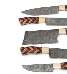 Juego de Cuchillos de Cocina Profesionales Modernos y Ecológicos Burraq, Hechos a Mano con Acero de Damasco, 5 Piezas, Mango de Madera - Product Image 3