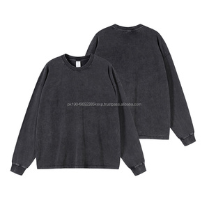 T-shirt à manches longues personnalisé Streetwear 250 Gsm Vintage lavage à l'acide T-shirt lourd en coton noir en détresse T-Shirts à manches longues - Product Image 2