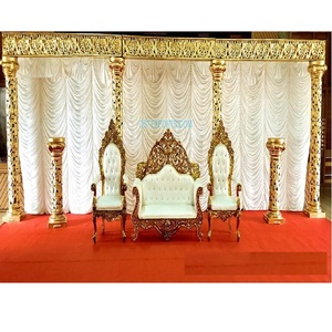 Conjunto de escenario de boda de estilo abierto Pilar tallado dorado para Fiji Tema de oro blanco Decoraciones DE BODA indias de bajo presupuesto - Product Image 1