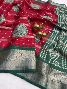 Sari en soie bandhni de luxe pour femmes, pour mariage et soirée, et sari à imprimé ondulé kanchi bandhni - Product Image 2