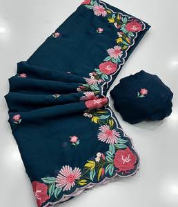 Shree Indian Exports Glittering Party Celebration Star Georgette <b>Faux</b> <b>Fur</b> Multi Color Modern Classic Draping Saree Blouse - Product Image 3