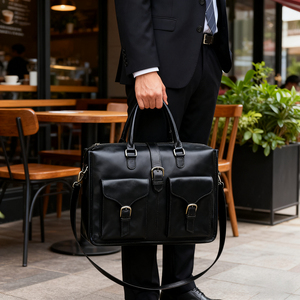 Usine OEM/ODM sac messager en cuir noir pour ordinateur portable mallette diplomate en cuir véritable avec bandoulière réglable - Product Image 4