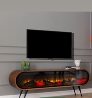 Table basse avec foyer électronique en panneau de bois, meubles de salon, style moderne et luxueux, couleur or, avec connexion Bluetooth