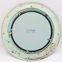 Miroir mural nautique moderne en aluminium marin, type hublot de bateau, bleu ciel et patine marron, 12 pouces, pour décoration intérieure
