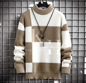 Suéter de manga larga cálido para hombre, jersey de mezcla de lana suave para invierno para otoño, clima frío, prendas de punto transpirables con logotipo frontal - Product Image 6