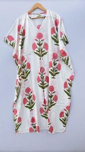 ชุดแม็กซี่เดรสคอตตอนลายดอกไม้อินเดียคาฟตันชุดเดรสลำลองทรงยาวสำหรับคุณแม่ชายหาดชุดนอนบิกินี่ - Product Image 6