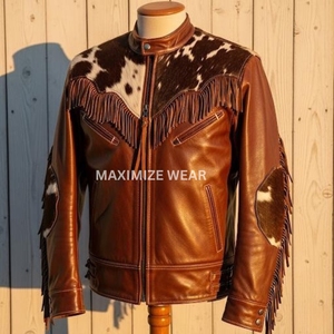 Genuine Hair Cowhide Leather <b>Jacket</b> Men Winter Vintage <b>Western</b> Style Eco-Friendly Windproof OEM/ODM Available High Quality - Product Image 3