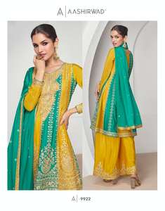 Último traje de diseñador estilo moderno alto en demanda Chinon seda Kurti pantalón y Dupatta con bordado Trabajo Mujer moda exportador - Product Image 5