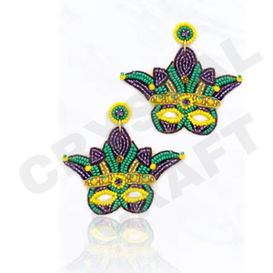 Pendientes de cuentas de fútbol de oro púrpura para mujer, Día conmemorativo patriótico, Material de tela de Color naranja, blanco y azul - Product Image 2