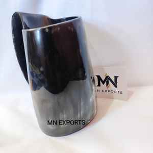 Taza de cuerno pulido con asa Tankard de cuerno para Ale & Mead Tribal Taza de cuerno tallado - Product Image 5