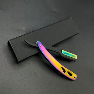 Navajas de Afeitar Profesionales Clásicas de Corte Recto con Logotipo Personalizado Rainbow Plasm, Plegables, de Acero Inoxidable Sostenible - Product Image 1