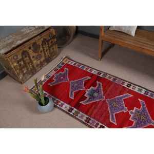 Vintage Turkish Rug, 2.6x9.2 ft <b>Runner</b> Rug, <b>Red</b> Herki Oriental Rug - Product Image 5