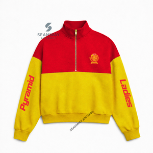 NSPDK Sudadera con cremallera corta para mujer, jersey casual con cuello simulado y cremallera, suéter con cuello alto y cremallera. - Product Image 1