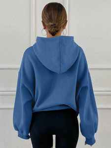 Sudadera con capucha de gran tamaño azul para mujer, jersey de lana de algodón, sudadera holgada de manga larga con hombros caídos, ropa de calle informal, ropa de invierno - Product Image 3