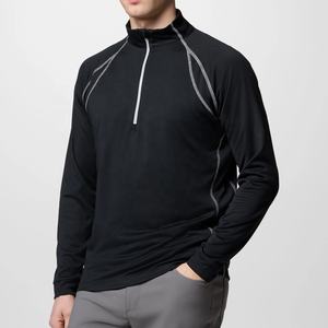 Vente en gros de tissu de marque de qualité 160g, coupe ajustée, couleur unie, pull à fermeture éclair quart de golf, logo personnalisé, 100% polyester respirant pour hommes - Product Image 4