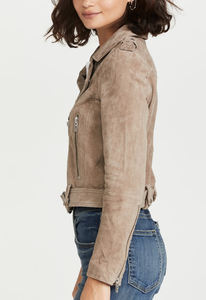 Veste d'hiver occidentale pour femme en cuir véritable souple et respirant, doublure en coton chauffante, motif uni, décoration à rivets, amovible - Product Image 5