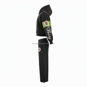 High quality 370 GSM warm <b>brushed</b> fleece cotton polyester black tracksuit hoodie and jogger set custom logo Tracksuit - Product Image 5