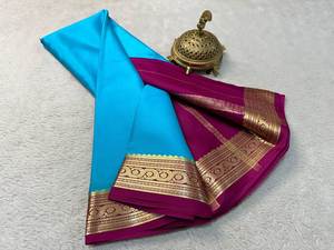Diseñador Pure Crepe Mysore Silk Sarees-Party Wear Wrinkle Free Reversible - Product Image 3