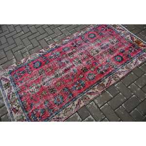 Vintage Rug, 3.3x6.3 ft Turkish Rug, <b>Red</b> Blue Polka dot <b>Wool</b> Rug - Product Image 2