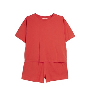 Ensemble décontracté 2 pièces pour femmes 100% coton léger respirant Shorts chemises fermeture à la taille élastique Logo brodé personnalisé été - Product Image 6