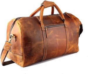 Luxe hommes en cuir véritable Sport grand nuit Gym sac polochon Logo personnalisé fermeture éclair Vintage à la mode voyage week-end fourre-tout - Product Image 1