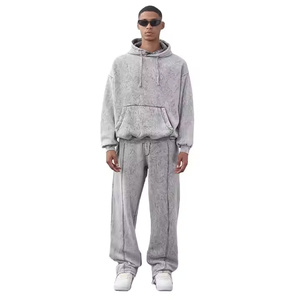 Conjunto de chándal lavado ácido desgastado Vintage para hombre de la mejor calidad, ropa de calle, 2 uds., jersey con capucha, chándal de invierno liso teñido - Product Image 1