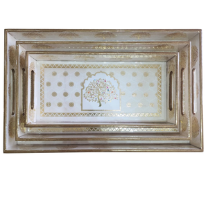 Ensemble de plateaux de service rectangulaires en bois modernes, lot de 3 plateaux pour servir le petit-déjeuner au lit, pièce maîtresse de l'ottoman - Product Image 2