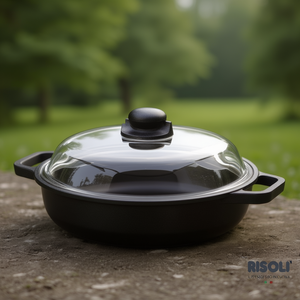 28cm Black Non-Stick Aluminum Skillet with Bakelite Handle Marble Coating Forged Steel Induction Pan with Lid 099IN 28TP Model - Product Image 3