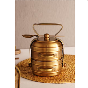 Fiambrera Tiffin de cobre de 3 niveles de alta calidad, diseño maravilloso, forma redonda, caja Tiffin de Picnic de cobre con asa al por mayor - Product Image 6