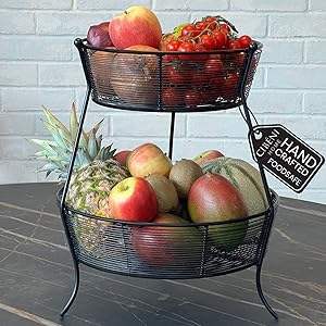 Corbeille à fruits en fer forgé à 2 niveaux : Design en fil en boucle, bord festonné - Product Image 3