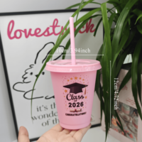 Gobelet en plastique de 16 oz avec couvercle et paille, réutilisable, sans BPA, pour café glacé, idéal pour les fêtes de remise de diplôme, vente en gros