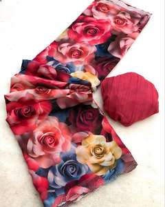 Indian Boutique's Latest Trendy Floral Digital Printed Ethnic Wear Saree Marsh Mellow Georgette Fabric para fiestas - Product Image 3