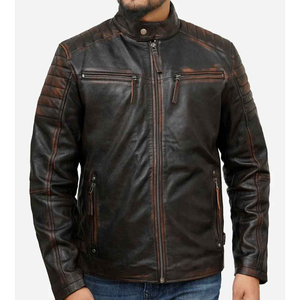 Best Selling <b>Men's</b> Vintage Leather <b>Jacket</b> Stand Comfortable Fit Breathable Solid Color Regular Length Standard - Product Image 5