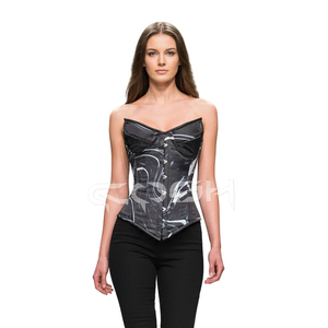 Black Marble Pattern Body Shaper <b>Corset</b> Top With Fitness Leggings Set - Product Image 1