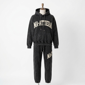 Custom Men Black Washed Hoodie <b>Jogger</b> Set Cotton Fleece <b>Oversized</b> Streetwear Tracksuit OEM Wholesale - Product Image 4