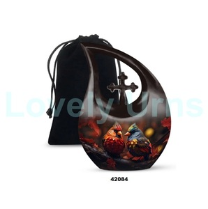 Urna Funeraria en Forma de Lágrima con Diseño de Cardenal, para Cenizas Humanas de Adultos, Urna Grande Decorativa con Bolsa de Terciopelo Gratis - Product Image 4