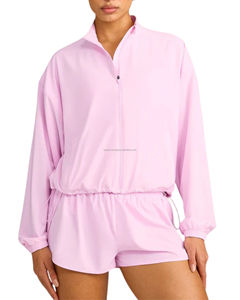 Women's Contrast Track Breathable Nylon Jacket Full Zip Stand Collar Loose Front Running <b>Coat</b> Retro Varsity Gym Top Sportswear - Product Image 2