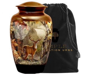 Handcrafted Aluminum <b>Urn</b> Deer engraved design Cremation <b>Urns</b> Meena Coating Leak-Proof Design Keepsake & <b>Large</b> Options - Product Image 1