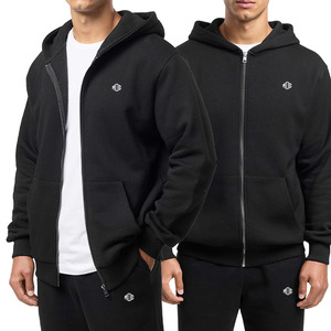 Ensembles de survêtements unisexes Y2K en gros, survêtements à capuche unis de haute qualité pour hommes, coton noir, logo brodé personnalisé, OEM - Product Image 1