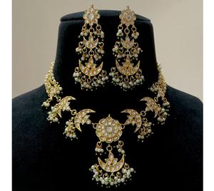 Ensemble collier et boucles d'oreilles en moissanite plaqué or de qualité supérieure, élégant, pour les mariages de luxe, pour femmes - Product Image 1
