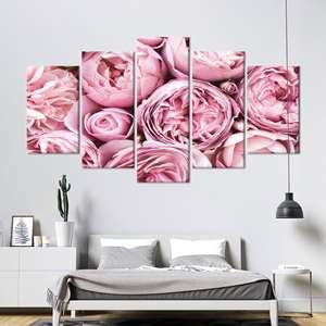 Impression sur toile de fleurs roses botaniques modernes : décoration murale élégante, ensemble de 5 toiles Mx - Product Image 1