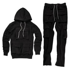 Ensemble de survêtement en molleton de qualité supérieure pour l'hiver, 2 pièces, sweat à capuche cargo pour homme et pantalon long, respirant - Product Image 3