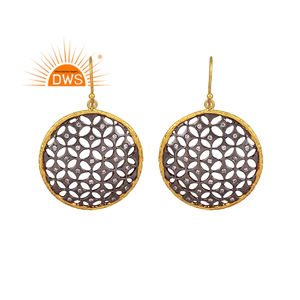 ต่างหูเงินสเตอร์ลิง18K ชุบทอง18K ประดับเพชร CZ ดีไซน์ลายมันดาลาเครื่องประดับอัญมณีสำหรับผู้หญิง - Product Image 1