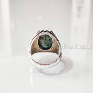 Nouvelle Arrivée Bague pour Homme en Argent Sterling 925 avec Pierre Précieuse Turquoise Cuivre Bleu Naturel, Pierre de Naissance de Décembre, Cadeau de Noël - Product Image 6