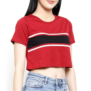 Tops cortos de algodón con estilo para mujer, novedad, ligeros, de manga corta, colores personalizados, patrón sólido para la temporada de primavera, precio bajo - Product Image 1
