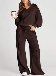 Conjunto Deportivo Informal Estampado Ligero para Mujer, Conjunto de Invierno de Dos Piezas, 100% Algodón - Product Image 3